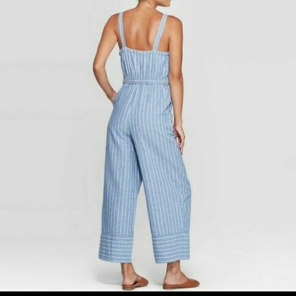 Universal Thread Chambray Denim Pinstripe Wide-Leg Jumpsuit New With Tags Medium - Picture 3 of 4